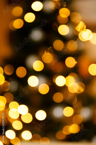 Bright bokeh of a Christmas tree. Background