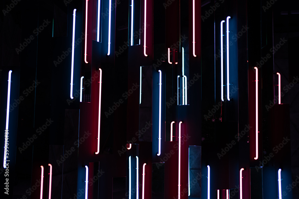 Beautiful neon static background. Futuristic red and blue lamps Beautiful neon static background. Futuristic red and blue lamps