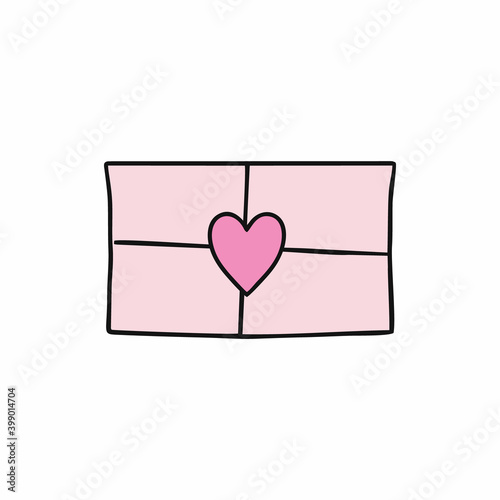 Pink envelope with a heart drawn in the style of Doodle. Vector illustration for Valentine's day.