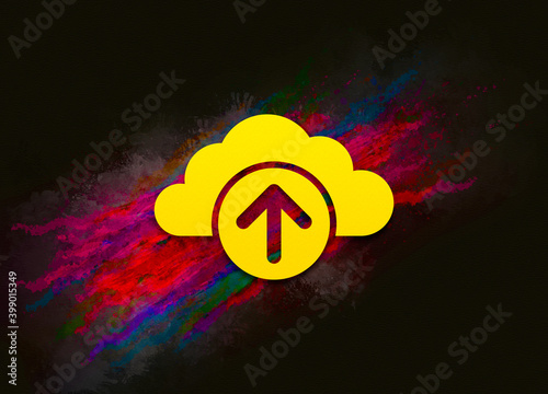 Cloud upload icon colorful paint abstract background brush strokes illustration design