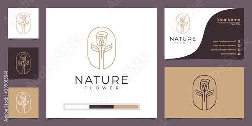 Minimalist elegant floral rose for beauty, cosmetics, yoga and spa. logo and business card