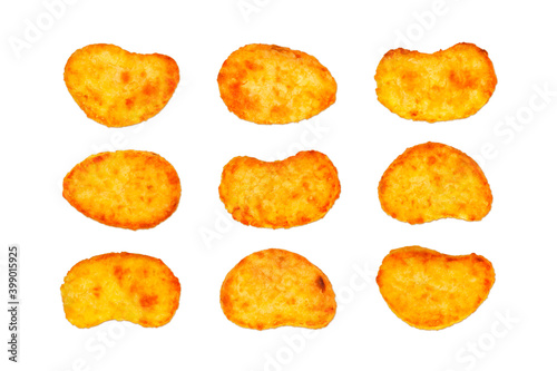 Set of tasty chicken nuggets isolated on white background. Chicken nugget, object for packaging, advertisement, menu