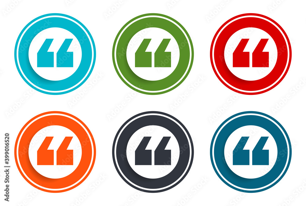 Quote icon flat vector illustration design round buttons collection 6 concept colorful frame simple circle set Quote icon flat vector illustration design round buttons collection 6 concept colorful frame simple circle set