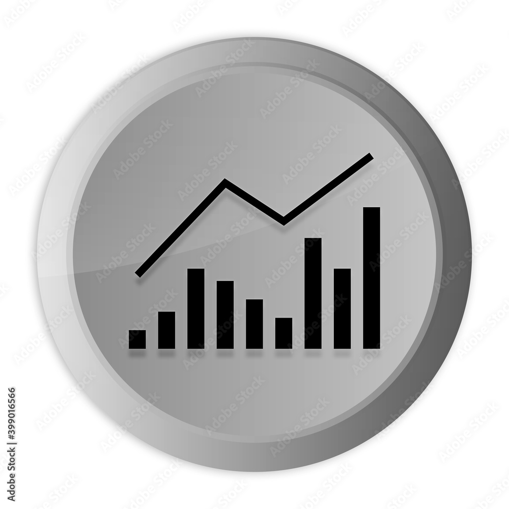 Statistics icon metal silver round button metallic design circle isolated on white background black and white concept illustration Statistics icon metal silver round button metallic design circle isolated on white background black and white concept illustration