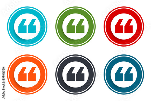 Quote icon flat vector illustration design round buttons collection 6 concept colorful frame simple circle set