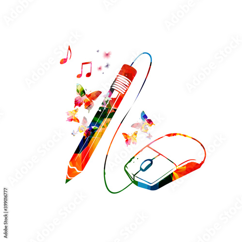 Creative writing, education and learning, composing concept vector illustration. Online education, distant learning, e-learning