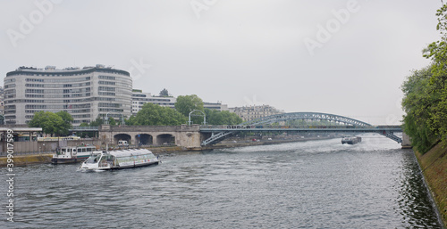  View at railway bridge Rouelle crossing Swan Island.On the river ships sail photo