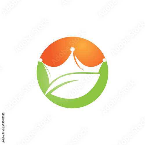 Leaf crown vector logo design. Green leaf crown therapy company logo design template.