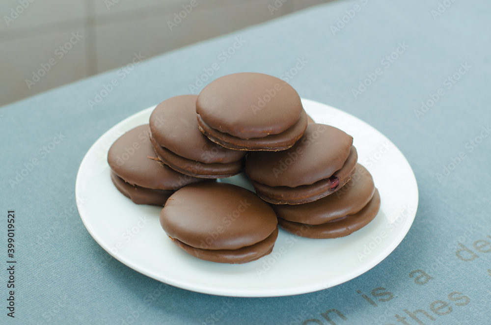 stack chocolate pie in white dish stack chocolate pie in white dish