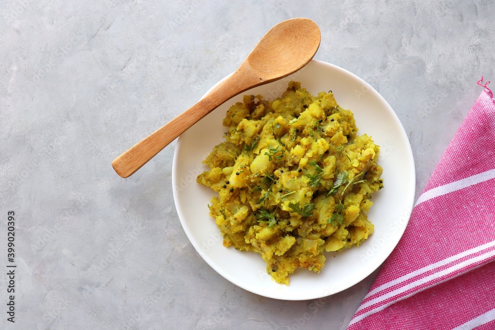 Fotografie Indian boiled mashed potatoes curry or sabzi