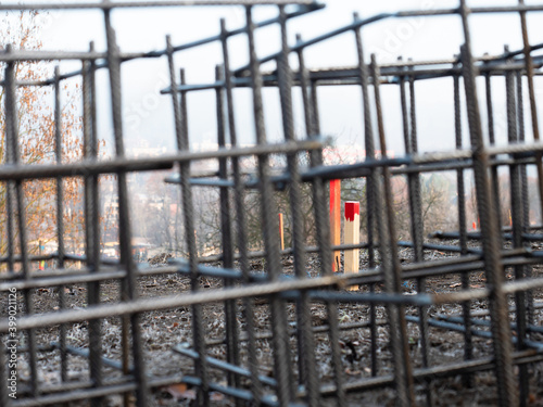 Reinforcement net for concreting the foundations of a family house.