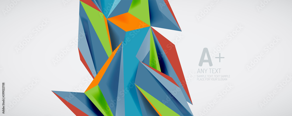Vector triangle geometric backgrounds. Low poly 3d shape on light backdrop. Vector illustration for covers, banners, flyers and posters and other designs Vector triangle geometric backgrounds. Low poly 3d shape on light backdrop. Vector illustration for covers, banners, flyers and posters and other designs