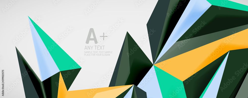 Vector triangle geometric backgrounds. Low poly 3d shape on light backdrop. Vector illustration for covers, banners, flyers and posters and other designs Vector triangle geometric backgrounds. Low poly 3d shape on light backdrop. Vector illustration for covers, banners, flyers and posters and other designs