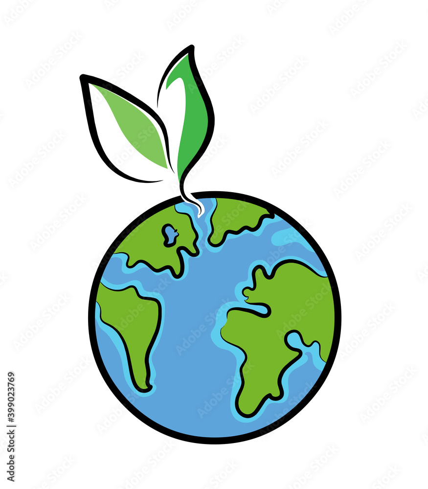 Earth with sprouting leaves stock illustration. Green Earth . Eco planet Concept