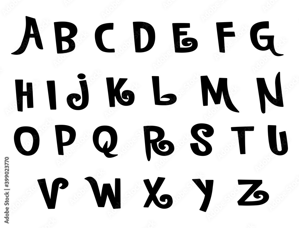 Hand Drawn Stylized Cartoon alphabets theme font vector image