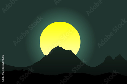 Full Moon over mountains. Night landscape. Vector illustration. stock illustration