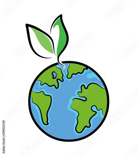 Earth with sprouting leaves stock illustration. Green Earth . Eco planet Concept