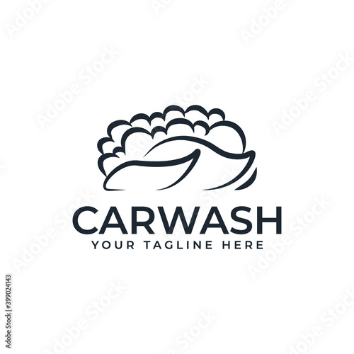 Minimalist car wash logo design with line art style in black