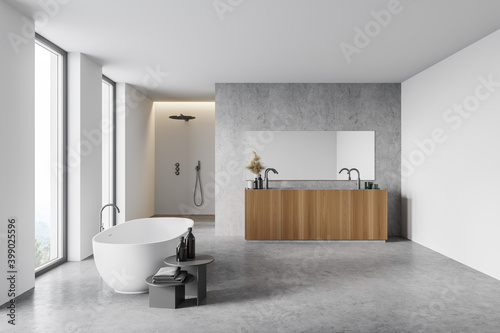 White and concrete bathroom interior