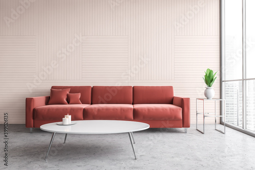 Pink living room with sofa