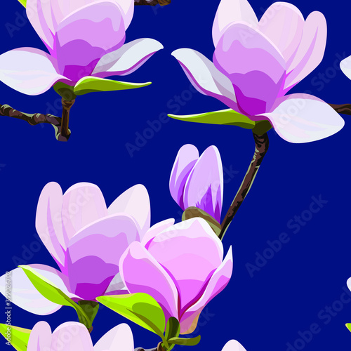 Magnolia flowers pattern. Freesia. Vector flowers. Pattern for printing on fabric. Summer print. Pink spring flowers