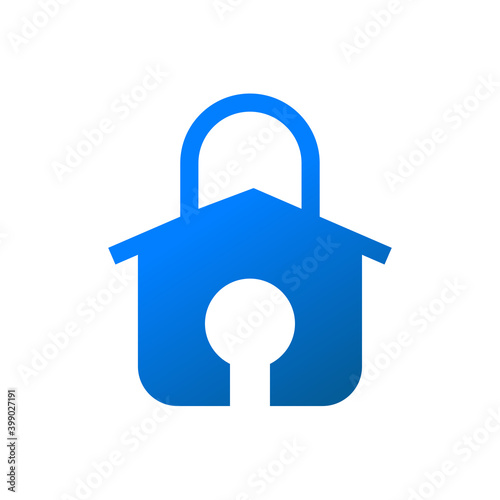 Logotipo seguridad en el hogar. Icono candado como casa en color azul