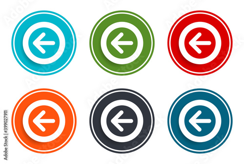 Back arrow icon flat vector illustration design round buttons collection 6 concept colorful frame simple circle set
