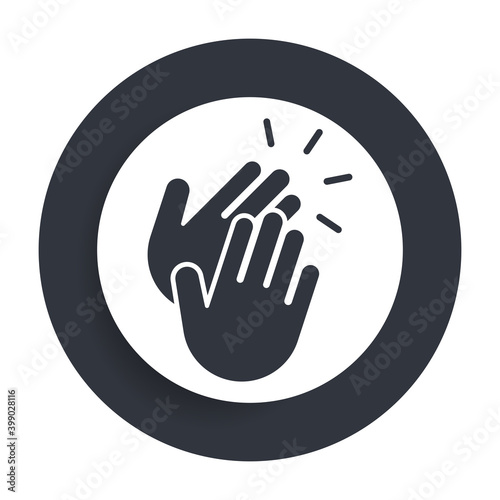 Hands clap icon flat vector round button clean black and white design concept isolated illustration
