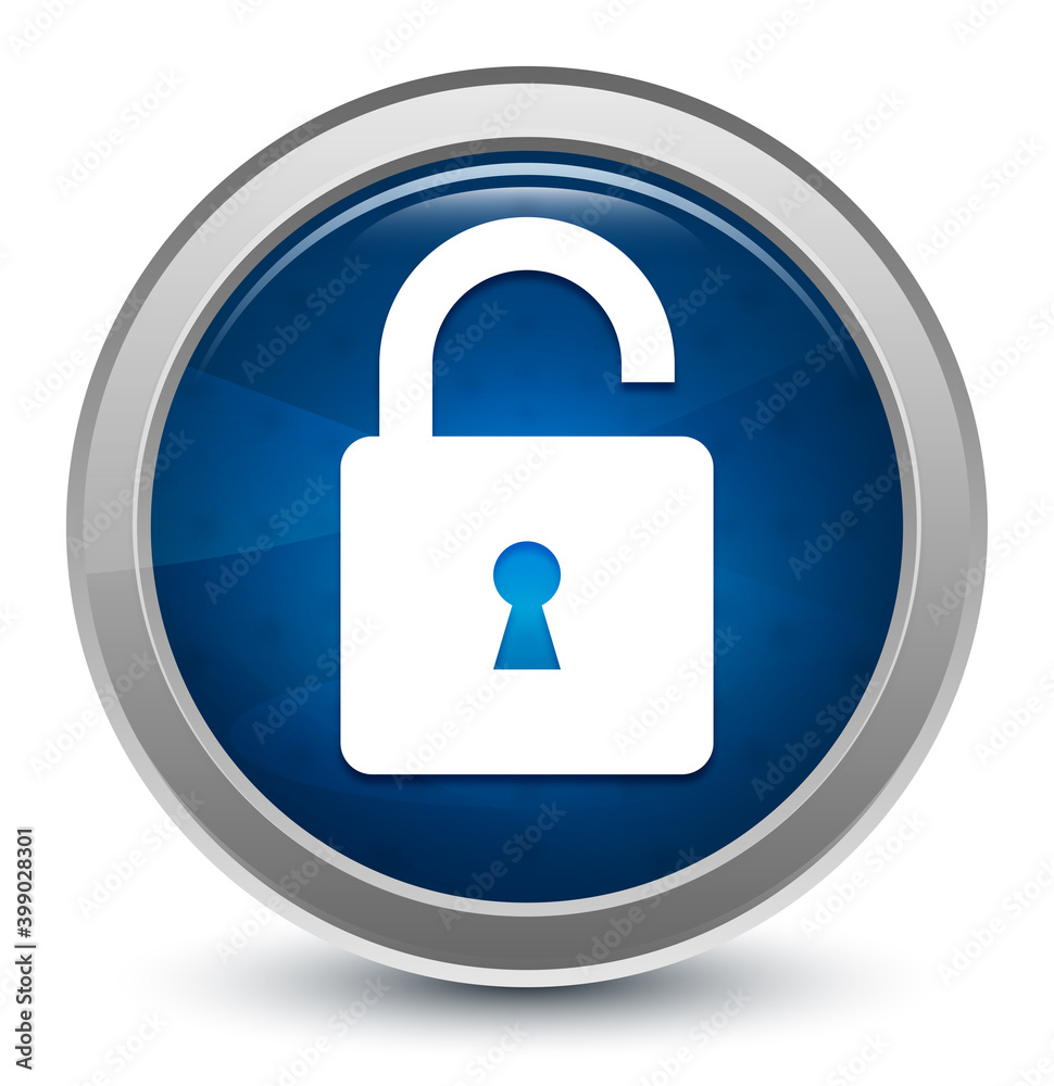 Padlock open icon starburst shiny blue round button illustration design concept Padlock open icon starburst shiny blue round button illustration design concept