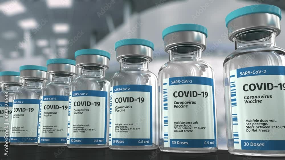 COVID-19 Coronavirus vaccine production line looped video.