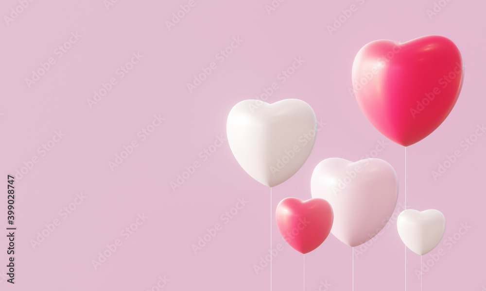 3D red and white heart balloons