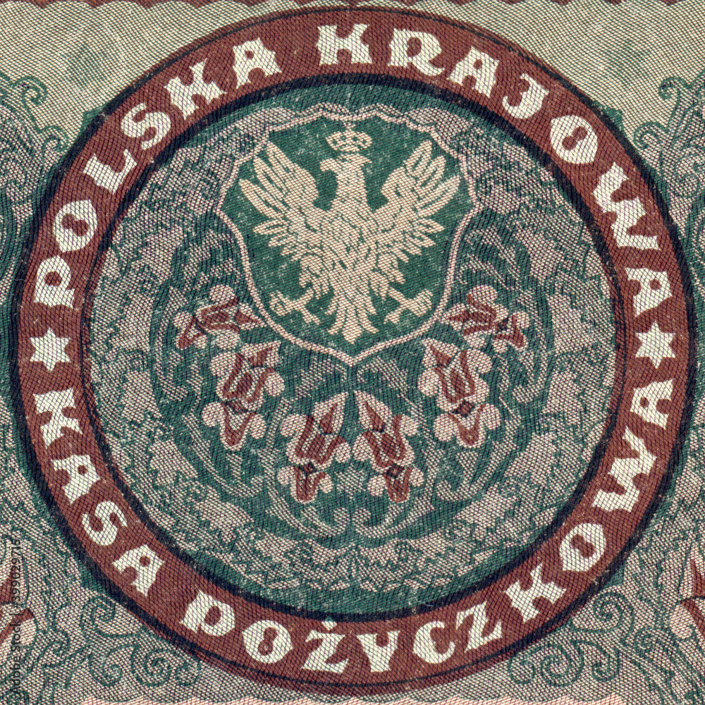 Orzeł Polski - Polska Krajowa Kasa Pożyczkowa - fragment banknotu 500 marek polskich z datą 23 sierpnia 1919									
