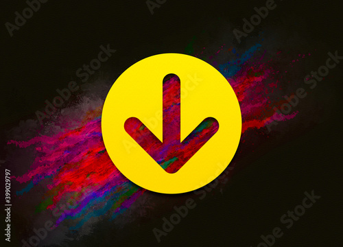 Down arrow icon colorful paint abstract background brush strokes illustration design