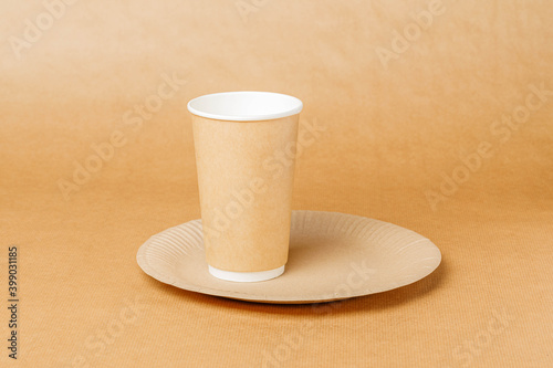 Disposable paper crockery on disposable paper tablecloth