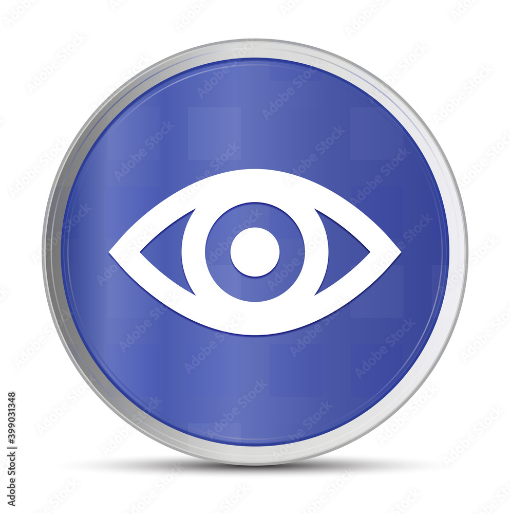 Eye icon prime blue round button vector illustration design silver frame push button Eye icon prime blue round button vector illustration design silver frame push button