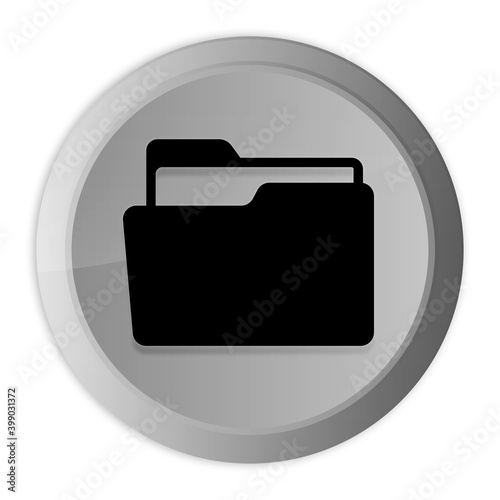 Folder icon metal silver round button metallic design circle isolated on white background black and white concept illustration