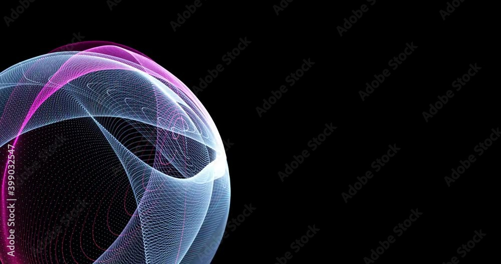 Abstract geometric circle background with copy space for text and other footage. Balck background with bright and dynamic lines and dots. Energy sphere in multicolor