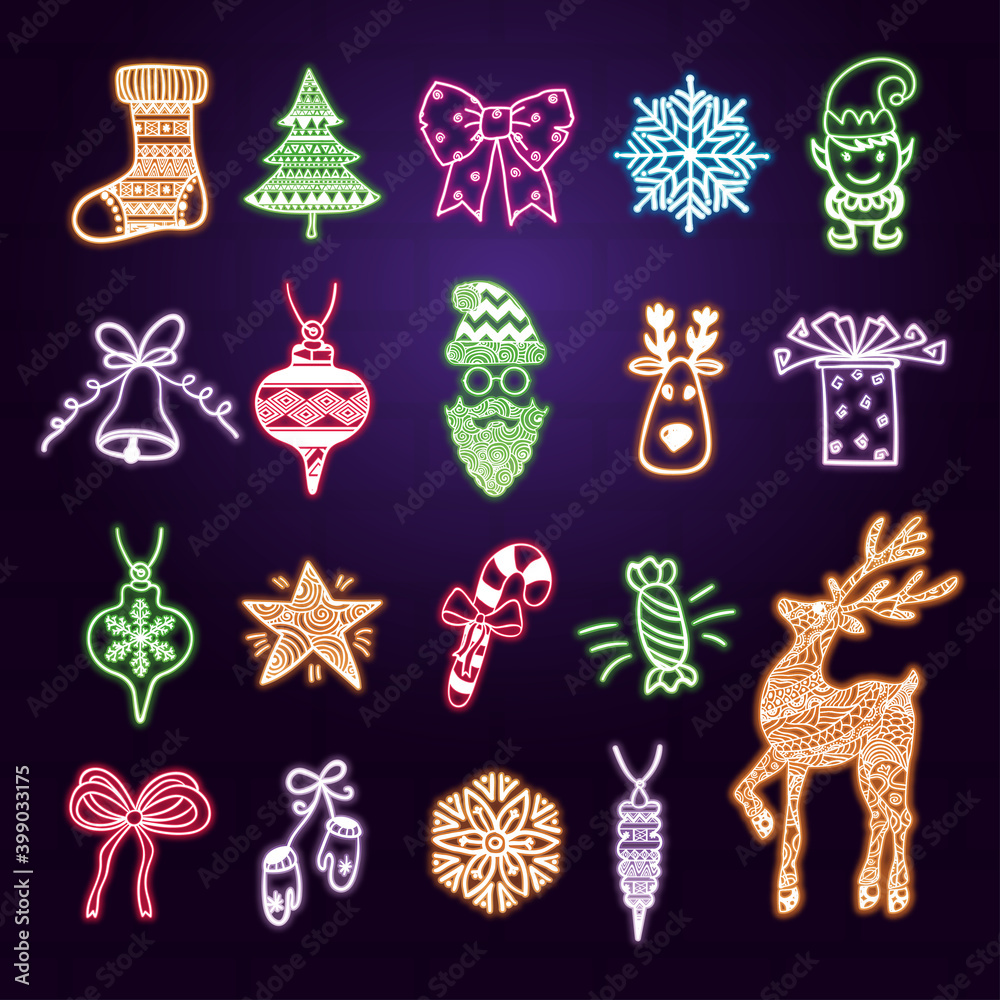 Christmas Neon vector icon lovely collection Christmas Neon vector icon lovely collection