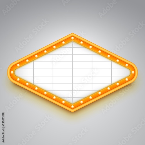 Wall sign with marquee lights. Empty casino signage mockup for text message.