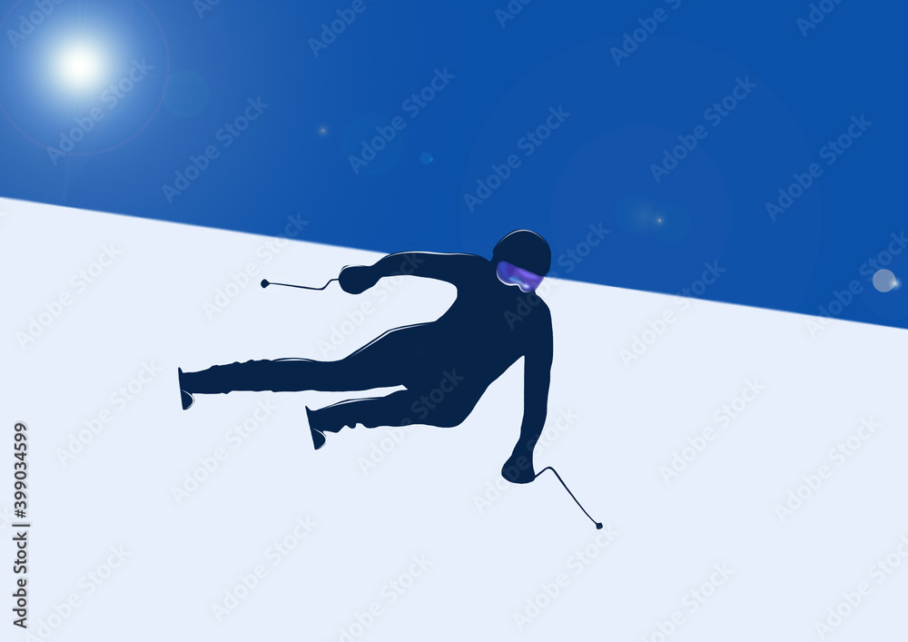 スキー滑走シルエットイラスト