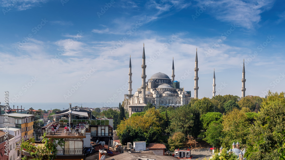 Blue Mosque at sunny autumn day in Istanbul, Turkey.	