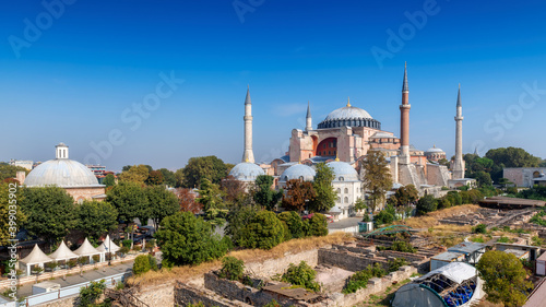 Hagia Sophia at sunny autumn day in Istanbul, Turkey. 