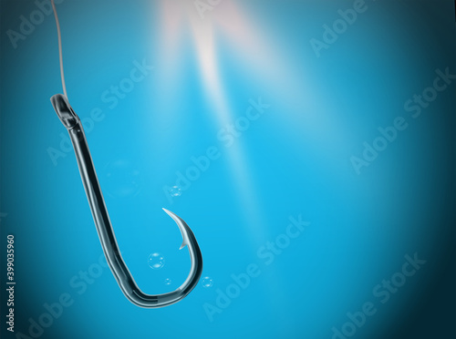 Fishing Hook.Vector illustration in blue water background