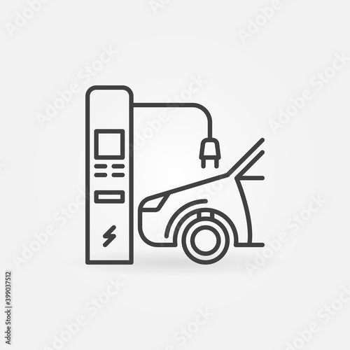 EV and Electric Recharging Point vector thin line concept icon or design element