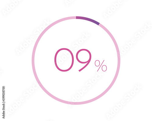 9% percent circle chart symbol. 9 percentage Icons for business, finance, report, downloading
