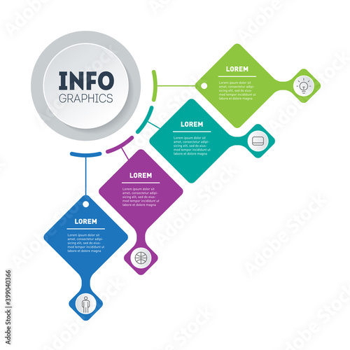4-steps Infographic of technological or online education processes. Business presentation concept with 4 options. Template of info graphic or diagram with four process.