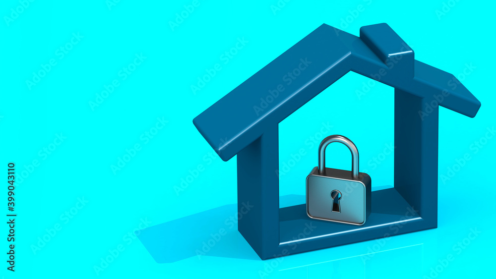 Blue housing with padlock on blue background Blue housing with padlock on blue background
