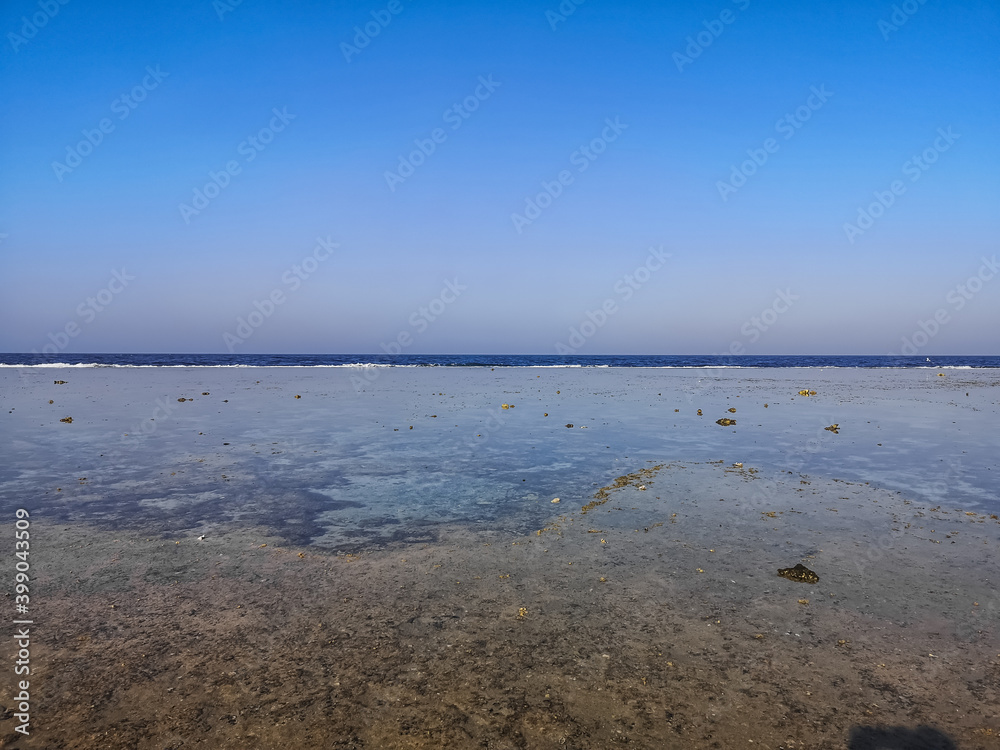 beautiful wide view on the beach from the sea on vacation in egypt