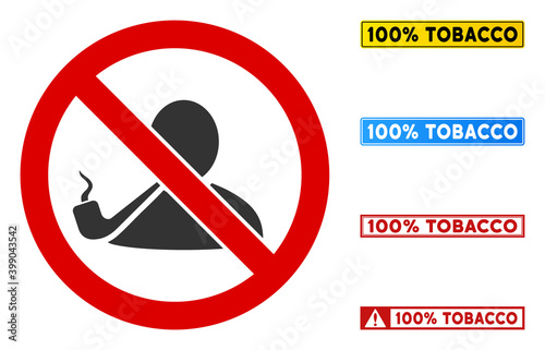 No Smoking Pipe sign with texts in rectangular frames. Illustration style is a flat iconic symbol inside red crossed circle on a white background. Simple No Smoking Pipe vector sign,