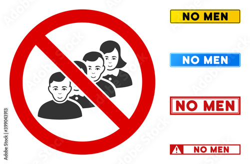 No People sign with captions in rectangular frames. Illustration style is a flat iconic symbol inside red crossed circle on a white background. Simple No People vector sign, designed for rules,